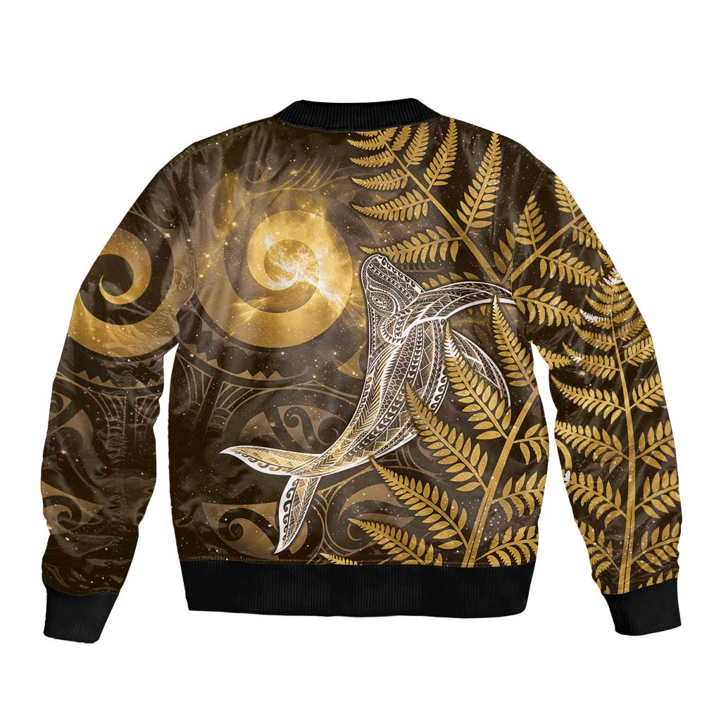 New Zealand Matariki Bomber Jacket Maori Koru With Humpback Whale Gold LT05 - Polynesian Pride