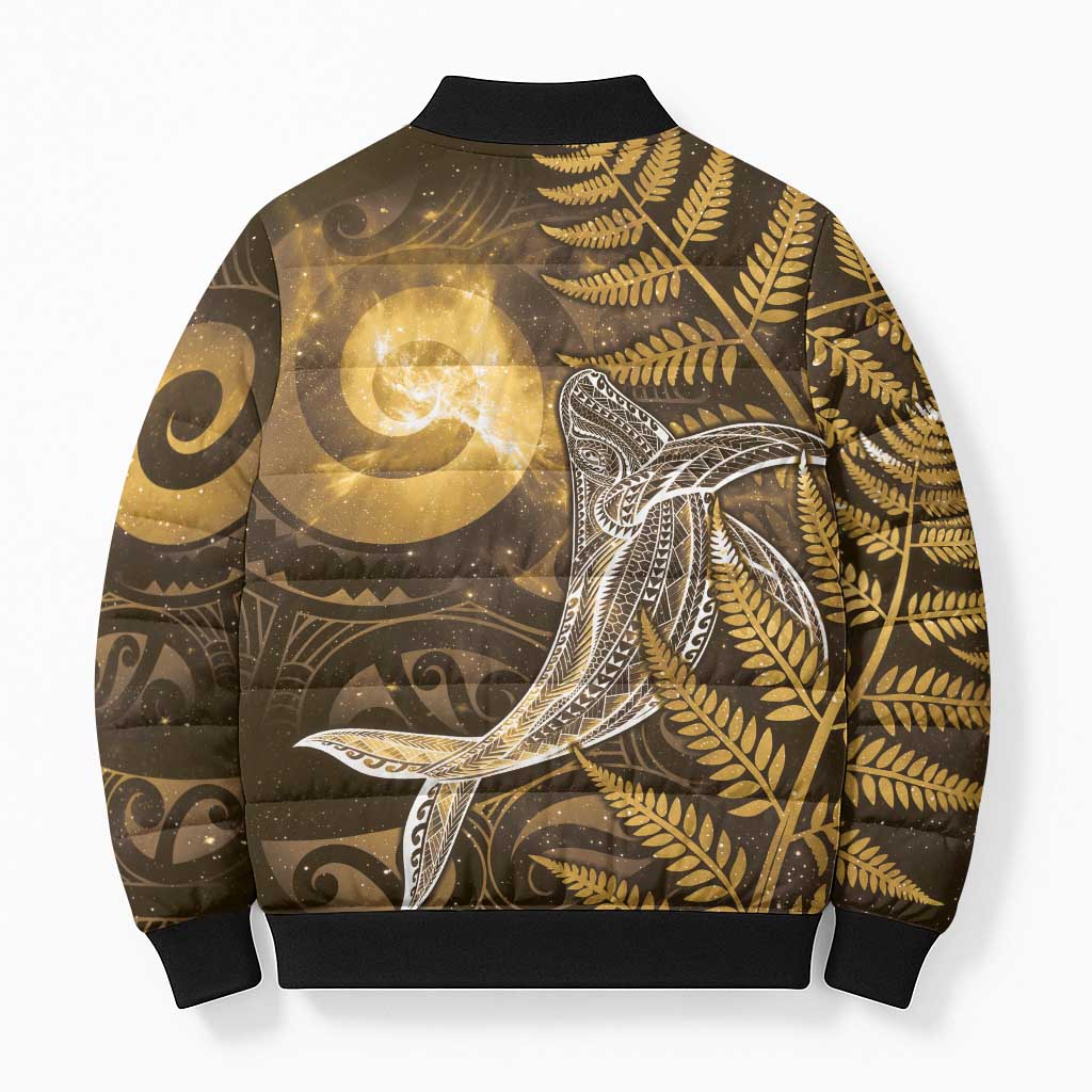New Zealand Matariki Bomber Puffer Jacket Maori Koru With Humpback Whale Gold LT05 - Polynesian Pride