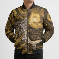 New Zealand Matariki Bomber Puffer Jacket Maori Koru With Humpback Whale Gold LT05 - Polynesian Pride