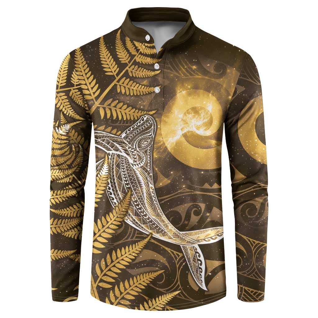 New Zealand Matariki Button Sweatshirt Maori Koru With Humpback Whale Gold LT05 Gold - Polynesian Pride