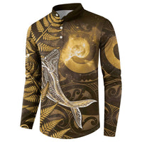 New Zealand Matariki Button Sweatshirt Maori Koru With Humpback Whale Gold LT05 - Polynesian Pride