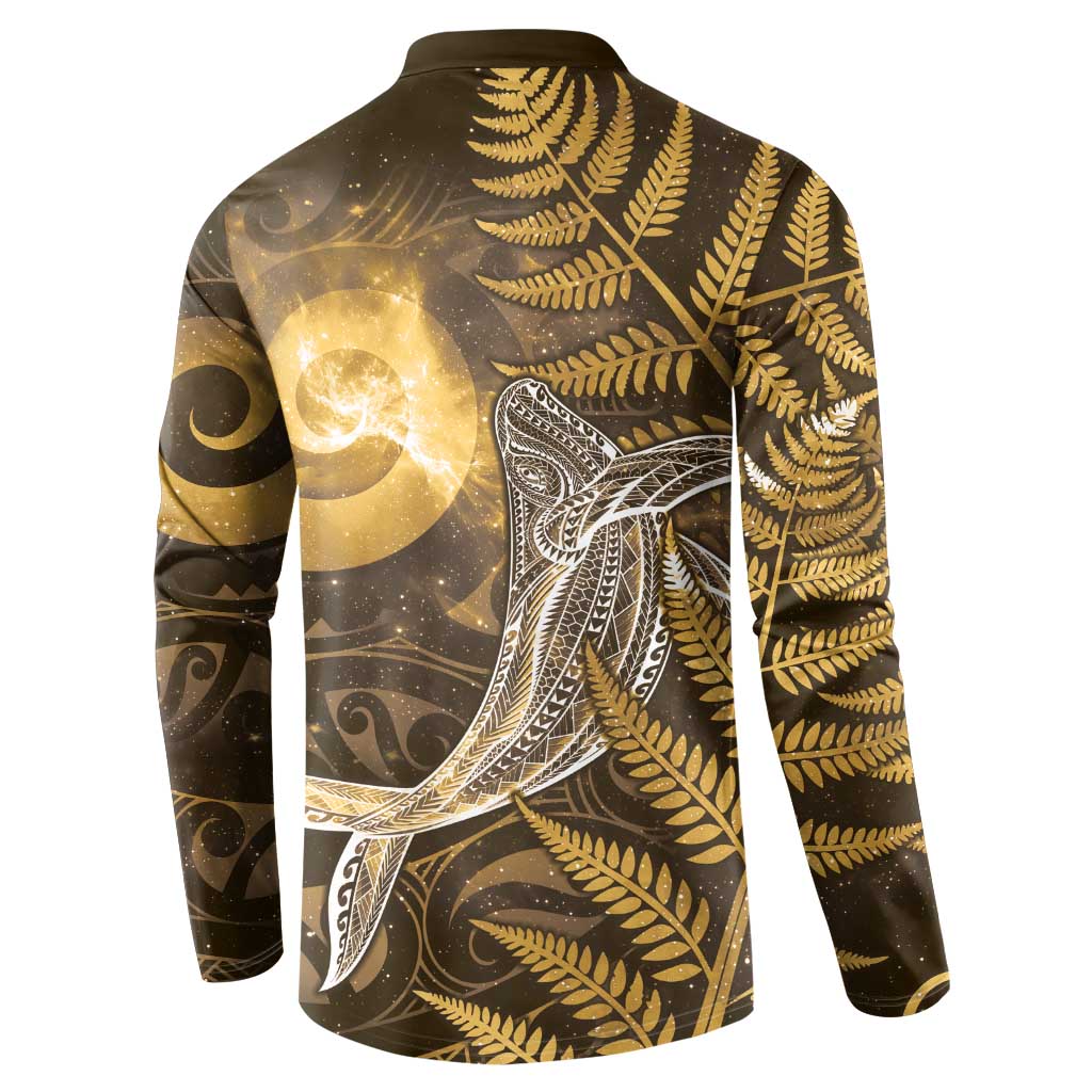 New Zealand Matariki Button Sweatshirt Maori Koru With Humpback Whale Gold LT05 - Polynesian Pride
