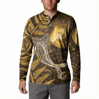 New Zealand Matariki Button Sweatshirt Maori Koru With Humpback Whale Gold LT05 - Polynesian Pride