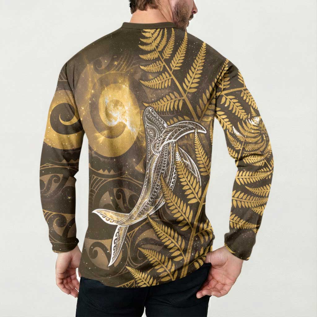 New Zealand Matariki Button Sweatshirt Maori Koru With Humpback Whale Gold LT05 - Polynesian Pride