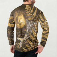 New Zealand Matariki Button Sweatshirt Maori Koru With Humpback Whale Gold LT05 - Polynesian Pride