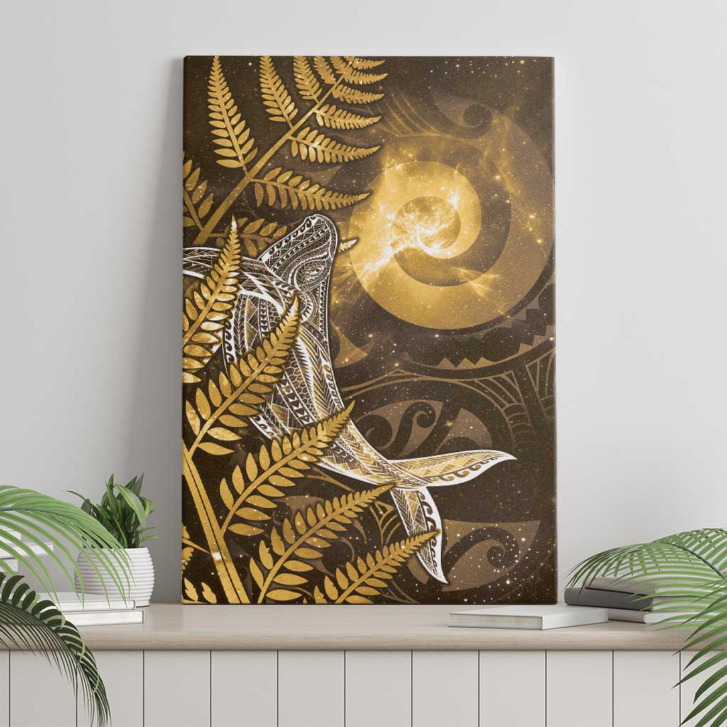 New Zealand Matariki Canvas Wall Art Maori Koru With Humpback Whale Gold LT05 - Polynesian Pride