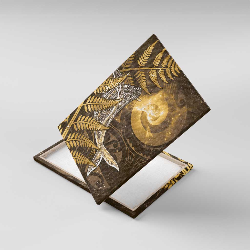 New Zealand Matariki Canvas Wall Art Maori Koru With Humpback Whale Gold LT05 With Frame Gold - Polynesian Pride