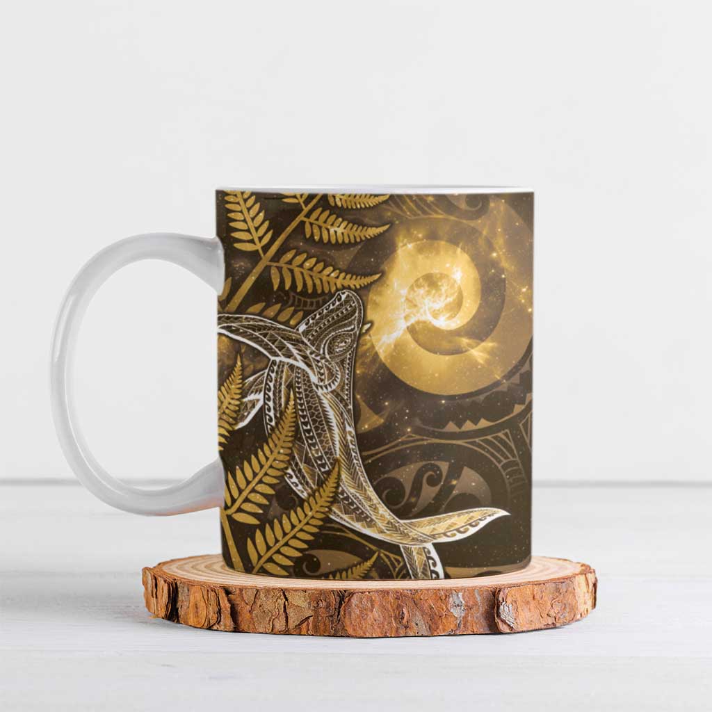 New Zealand Matariki Ceramic Mug Maori Koru With Humpback Whale Gold LT05 Gold - Polynesian Pride