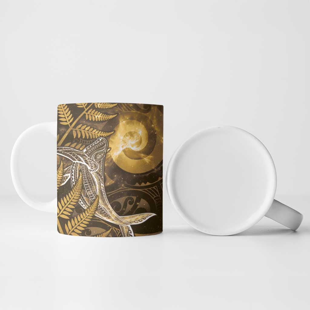 New Zealand Matariki Ceramic Mug Maori Koru With Humpback Whale Gold LT05 - Polynesian Pride