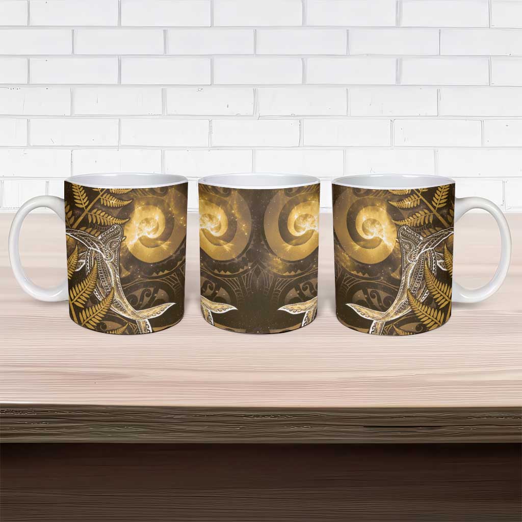 New Zealand Matariki Ceramic Mug Maori Koru With Humpback Whale Gold LT05 - Polynesian Pride
