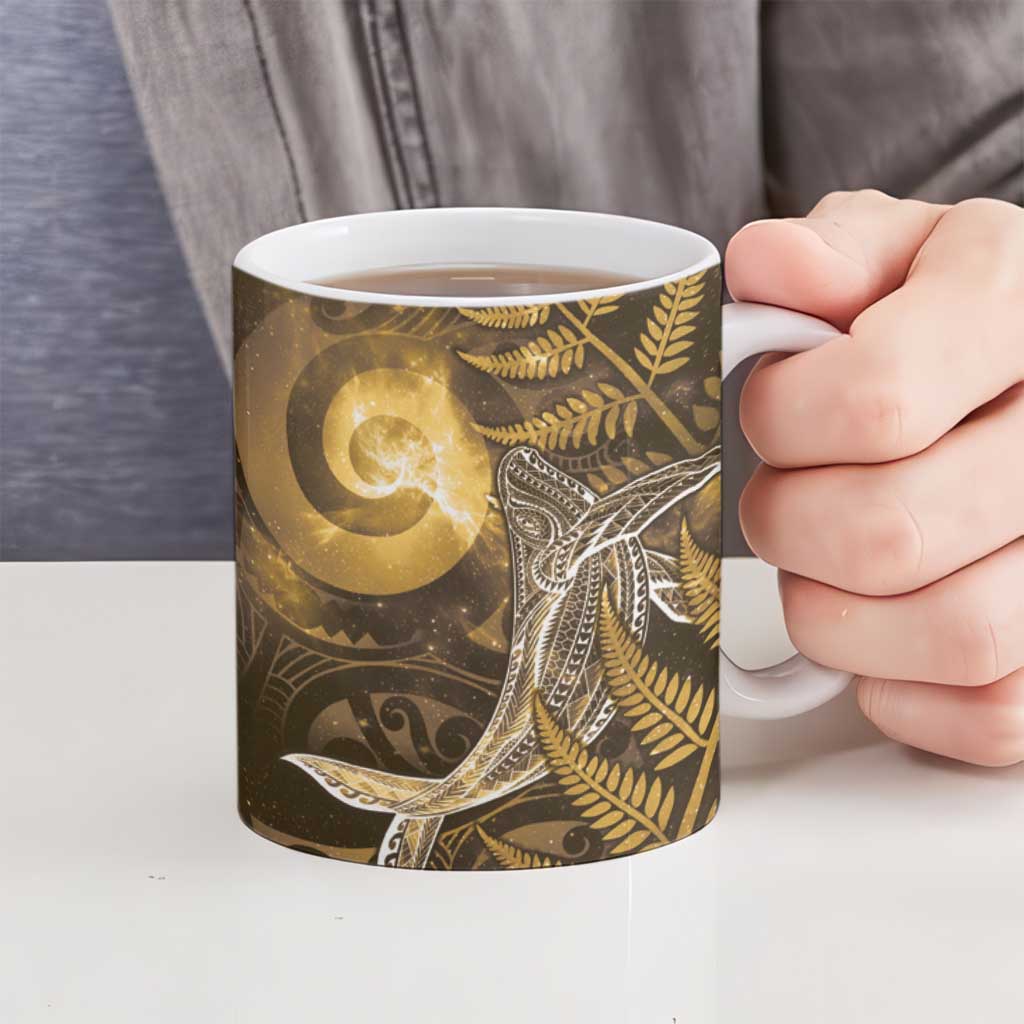 New Zealand Matariki Ceramic Mug Maori Koru With Humpback Whale Gold LT05 - Polynesian Pride