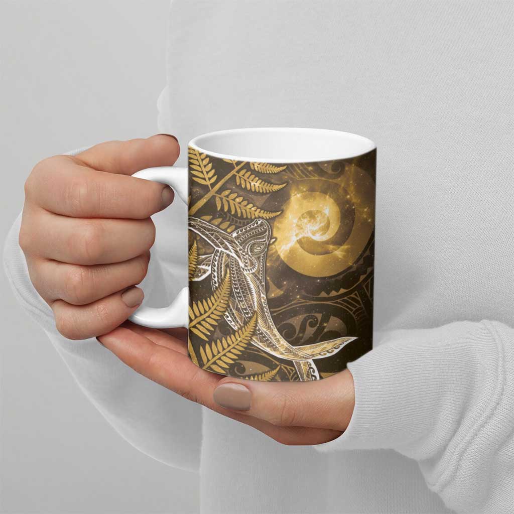New Zealand Matariki Ceramic Mug Maori Koru With Humpback Whale Gold LT05 - Polynesian Pride