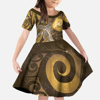 New Zealand Matariki Family Matching Puletasi and Hawaiian Shirt Maori Koru With Humpback Whale Gold
