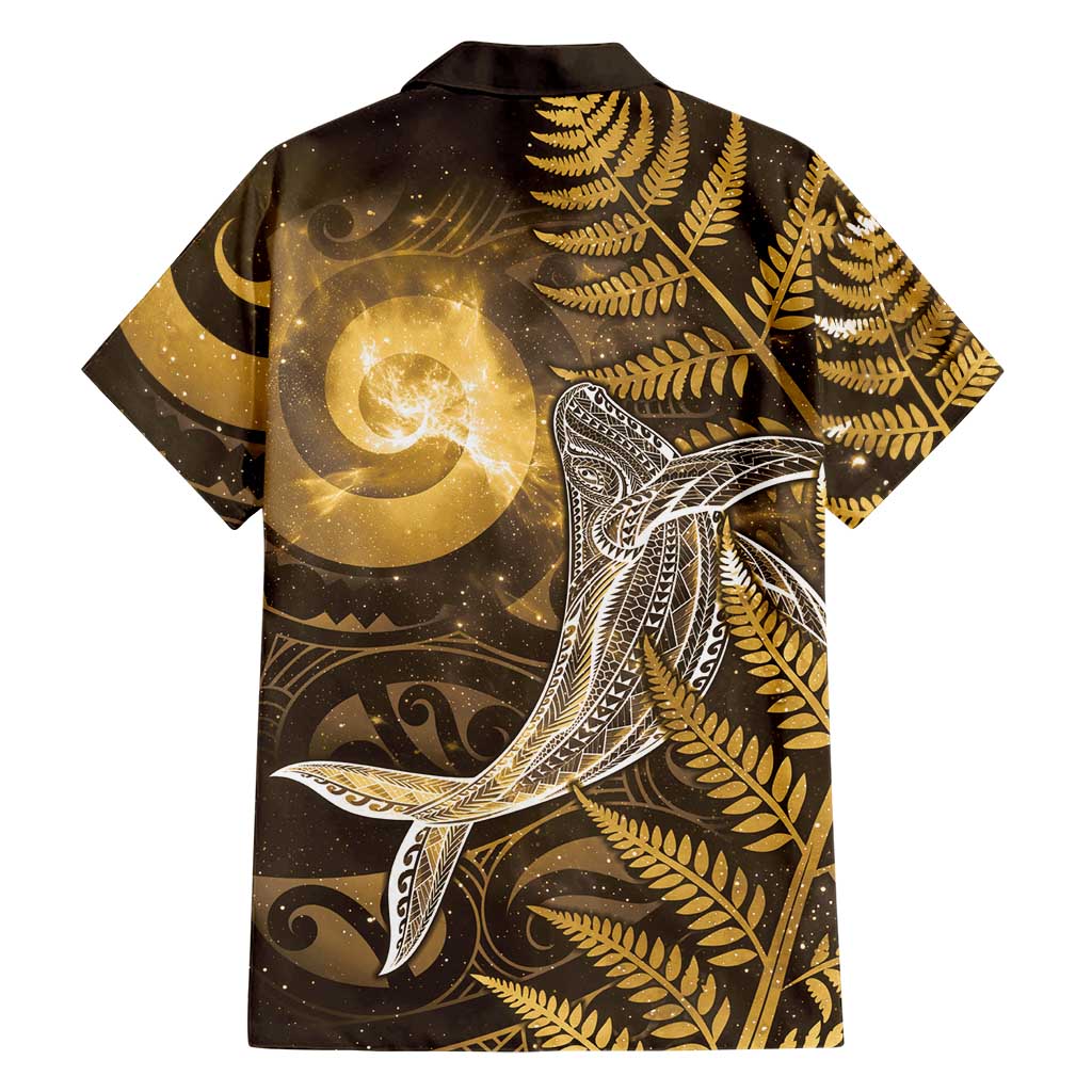 New Zealand Matariki Family Matching Puletasi and Hawaiian Shirt Maori Koru With Humpback Whale Gold