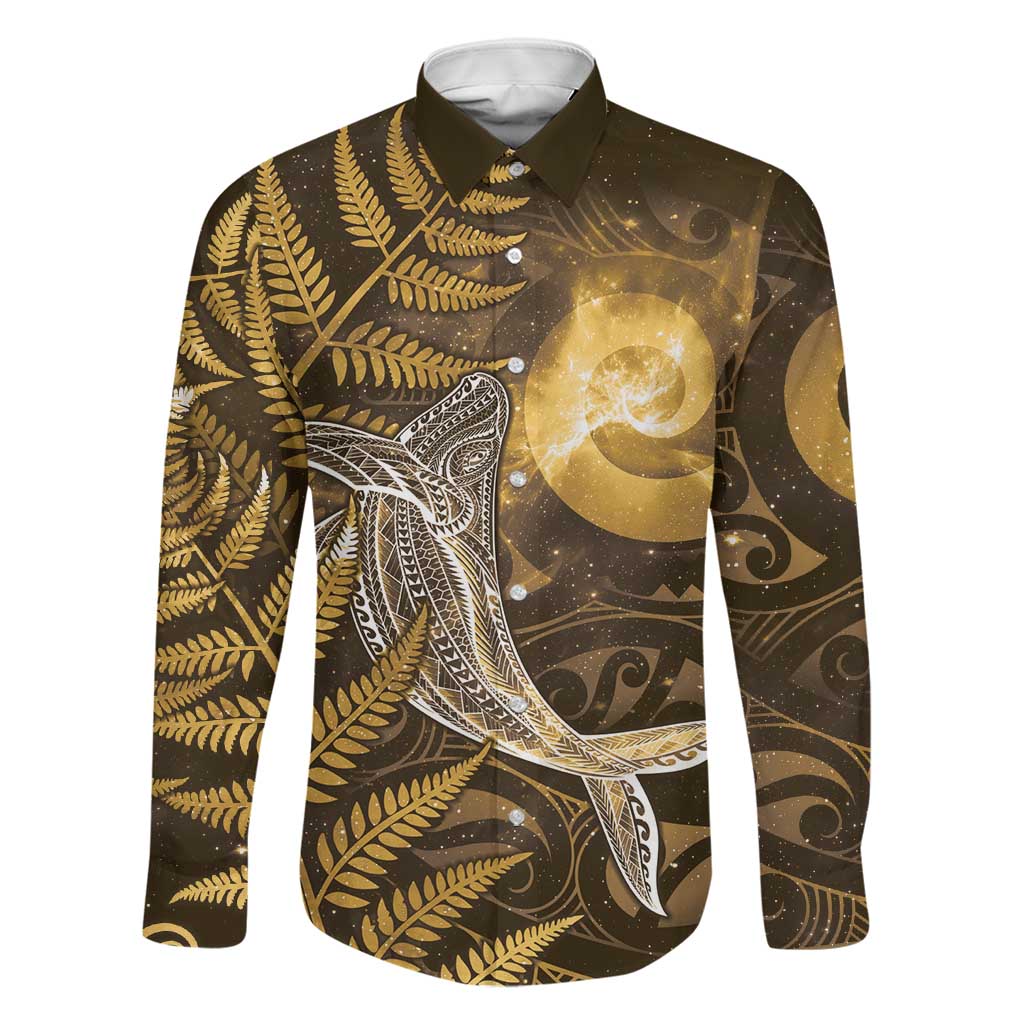New Zealand Matariki Family Matching Puletasi and Hawaiian Shirt Maori Koru With Humpback Whale Gold