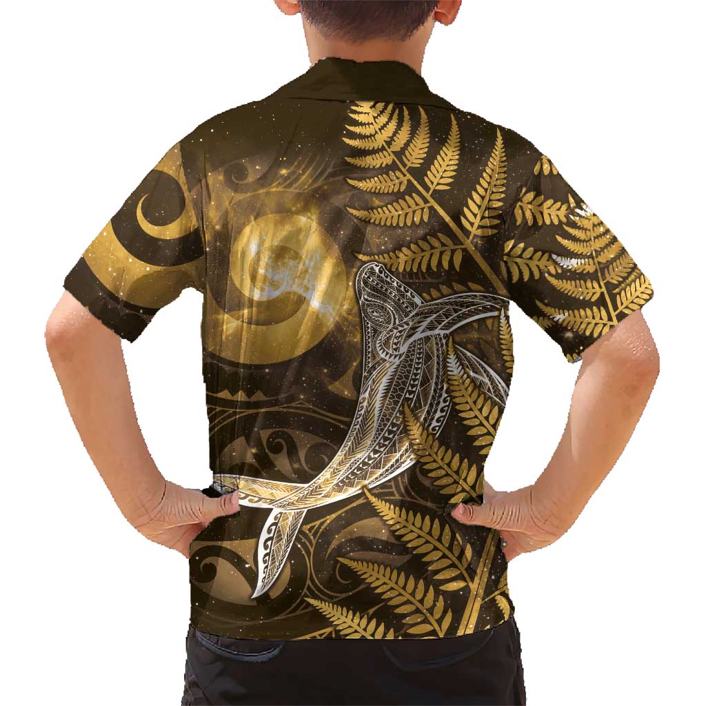 New Zealand Matariki Family Matching Summer Maxi Dress and Hawaiian Shirt Maori Koru With Humpback Whale Gold