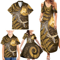 New Zealand Matariki Family Matching Summer Maxi Dress and Hawaiian Shirt Maori Koru With Humpback Whale Gold