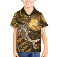 New Zealand Matariki Family Matching Summer Maxi Dress and Hawaiian Shirt Maori Koru With Humpback Whale Gold