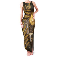 New Zealand Matariki Family Matching Tank Maxi Dress and Hawaiian Shirt Maori Koru With Humpback Whale Gold