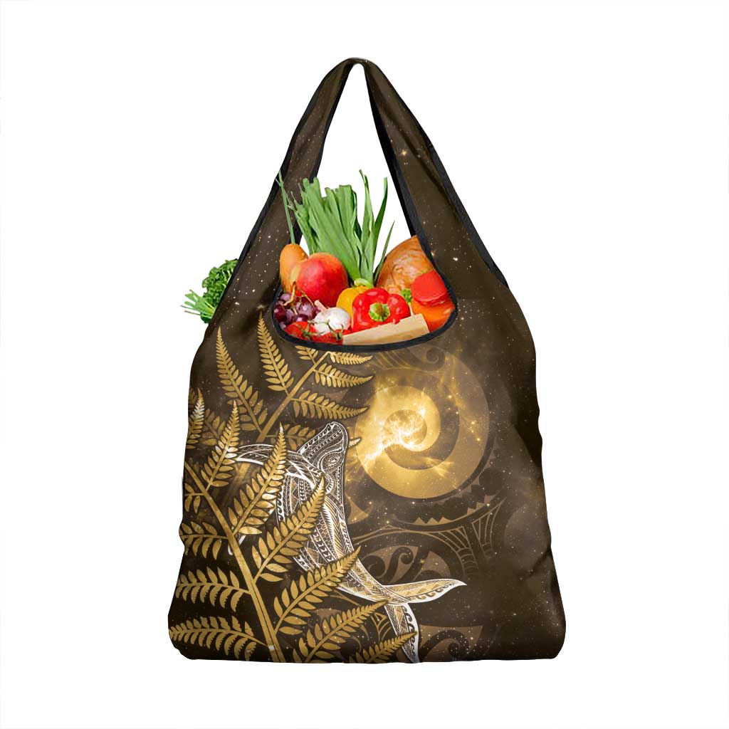 New Zealand Matariki Grocery Bag Maori Koru With Humpback Whale Gold