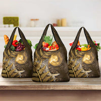 New Zealand Matariki Grocery Bag Maori Koru With Humpback Whale Gold LT05 3-pack One Size Gold - Polynesian Pride