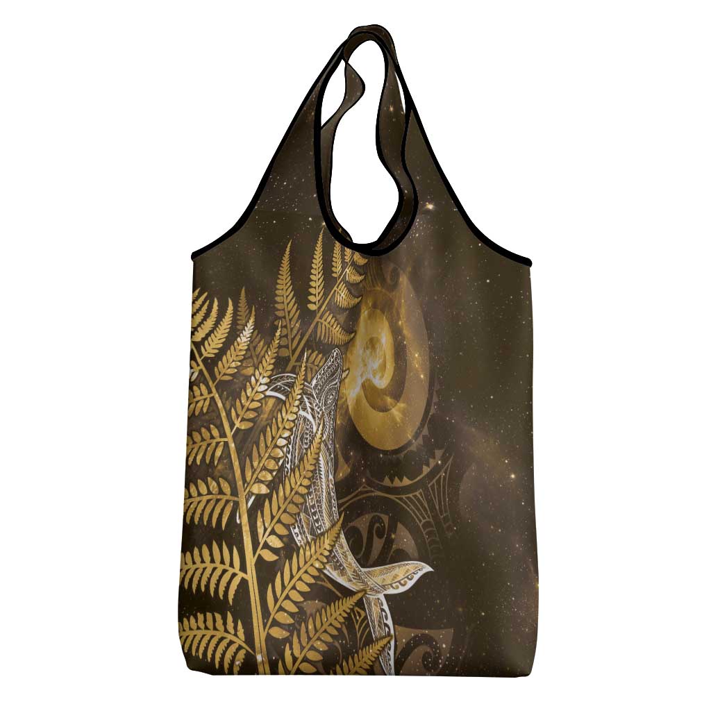 New Zealand Matariki Grocery Bag Maori Koru With Humpback Whale Gold LT05 - Polynesian Pride
