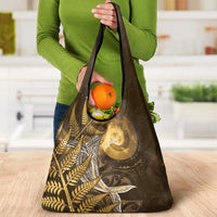 New Zealand Matariki Grocery Bag Maori Koru With Humpback Whale Gold LT05 - Polynesian Pride