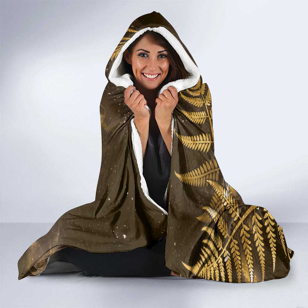 New Zealand Matariki Hooded Blanket Maori Koru With Humpback Whale Gold LT05 - Polynesian Pride