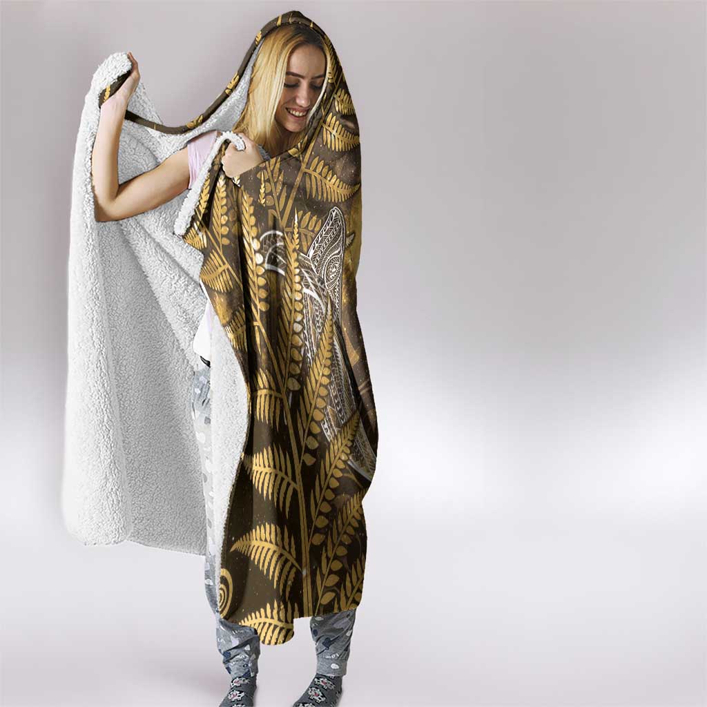 New Zealand Matariki Hooded Blanket Maori Koru With Humpback Whale Gold LT05 - Polynesian Pride