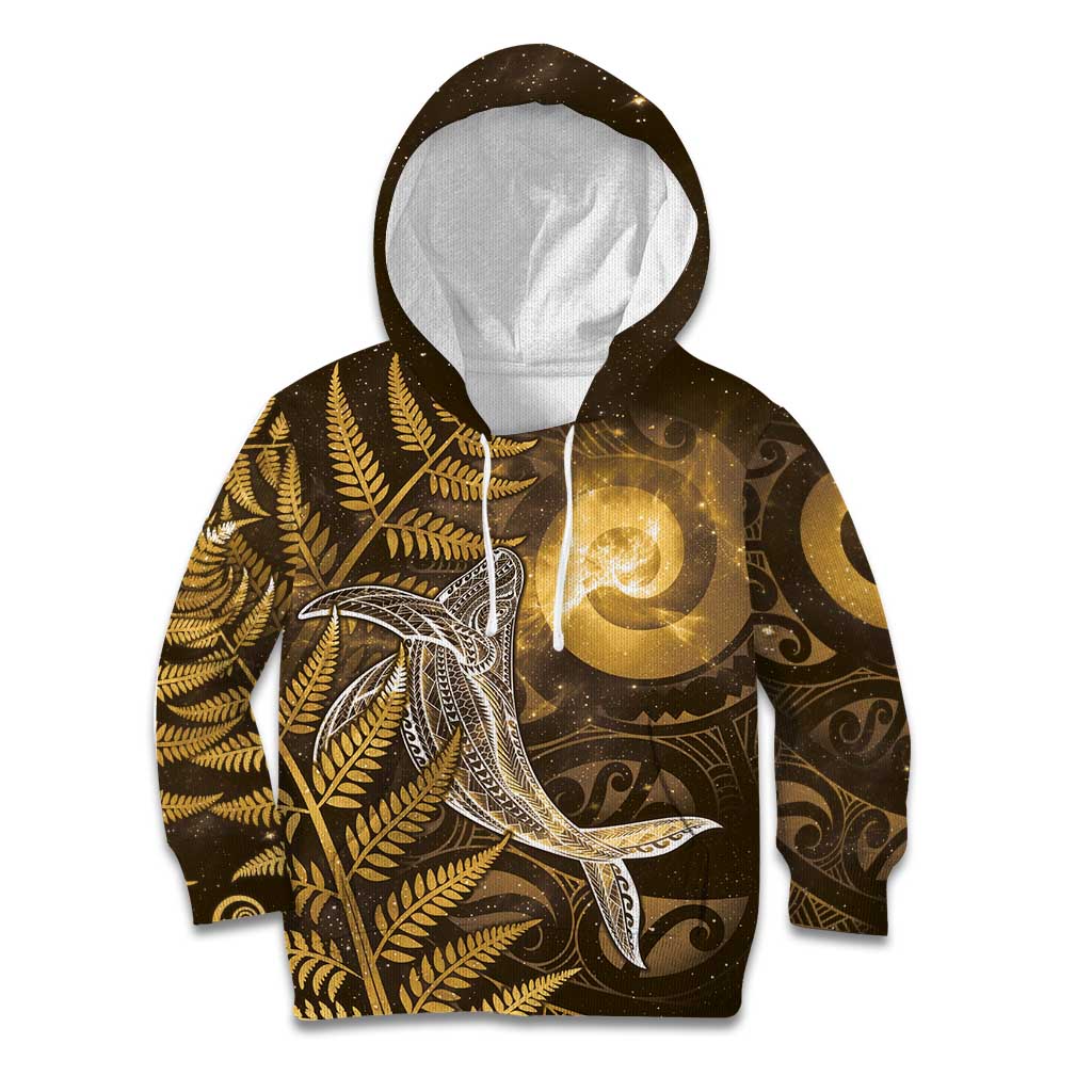 New Zealand Matariki Kid Hoodie Maori Koru With Humpback Whale Gold LT05 Hoodie Gold - Polynesian Pride