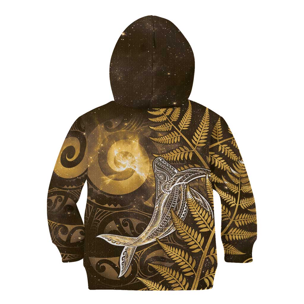 New Zealand Matariki Kid Hoodie Maori Koru With Humpback Whale Gold LT05 - Polynesian Pride