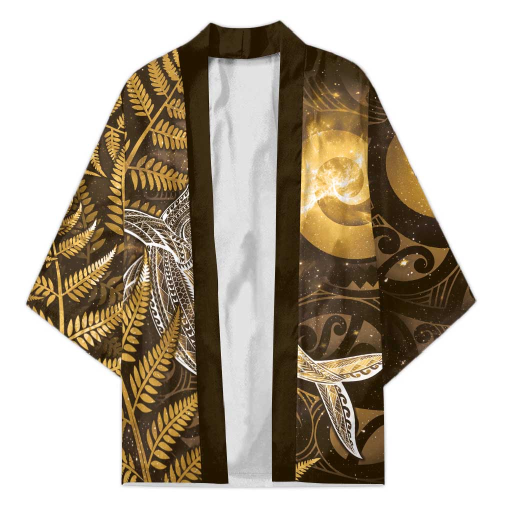 New Zealand Matariki Kimono Maori Koru With Humpback Whale Gold