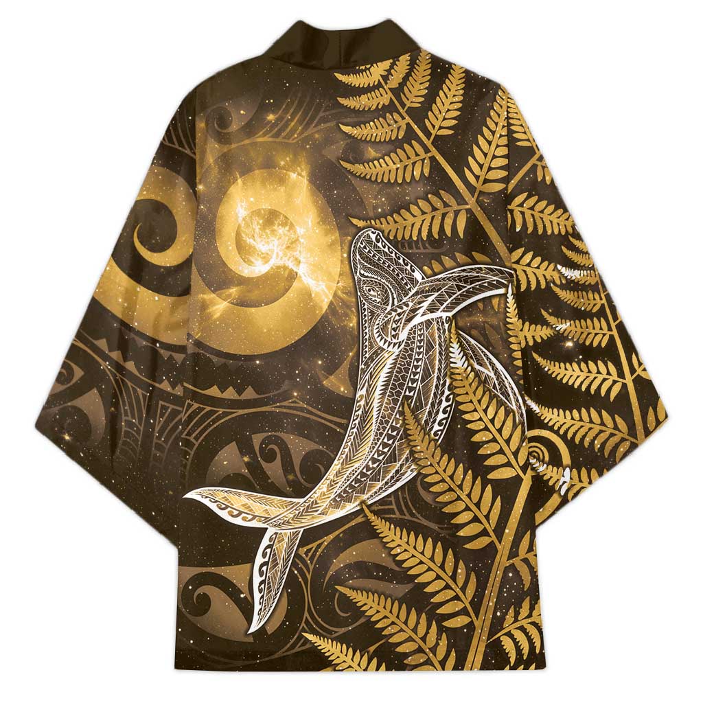 New Zealand Matariki Kimono Maori Koru With Humpback Whale Gold LT05 - Polynesian Pride
