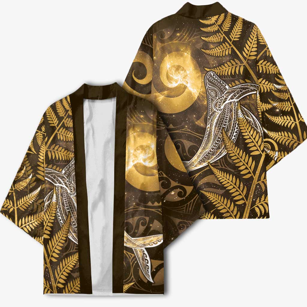 New Zealand Matariki Kimono Maori Koru With Humpback Whale Gold LT05 - Polynesian Pride