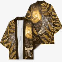 New Zealand Matariki Kimono Maori Koru With Humpback Whale Gold LT05 - Polynesian Pride