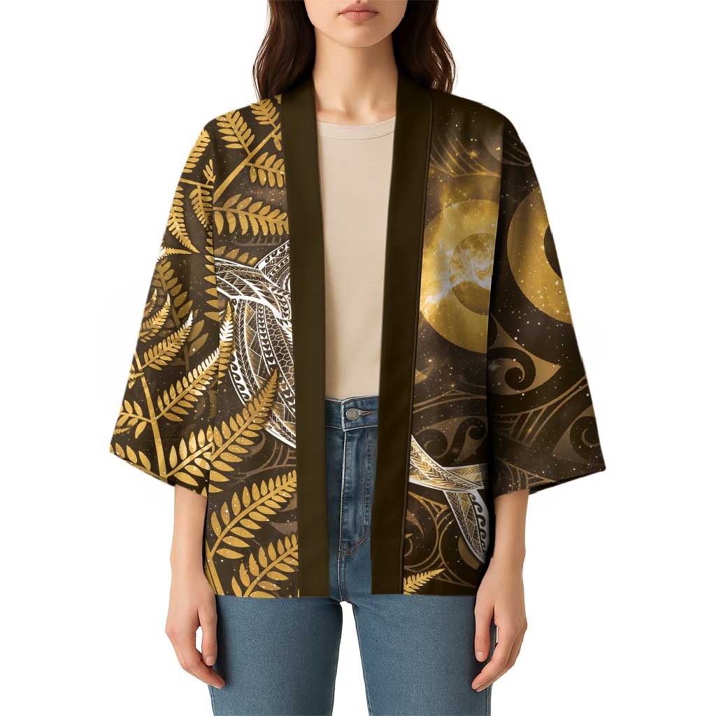 New Zealand Matariki Kimono Maori Koru With Humpback Whale Gold LT05 - Polynesian Pride