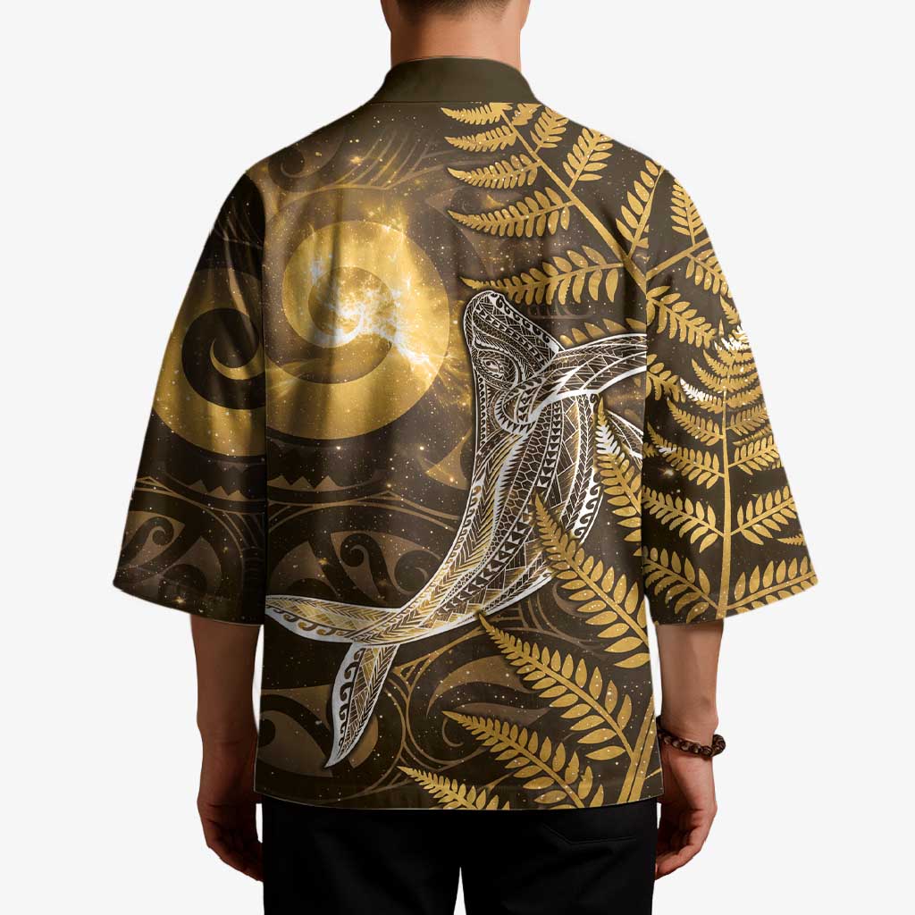 New Zealand Matariki Kimono Maori Koru With Humpback Whale Gold LT05 - Polynesian Pride