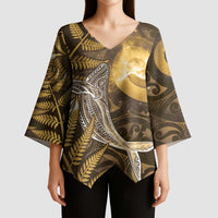 New Zealand Matariki Kimono Sleeve Blouse Maori Koru With Humpback Whale Gold LT05 - Polynesian Pride