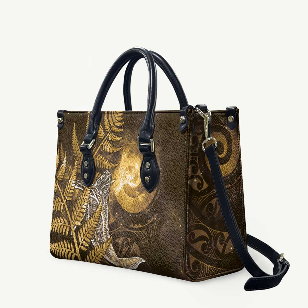 New Zealand Matariki Leather Bag Maori Koru With Humpback Whale Gold