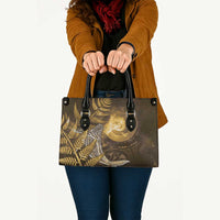 New Zealand Matariki Leather Bag Maori Koru With Humpback Whale Gold LT05 - Polynesian Pride