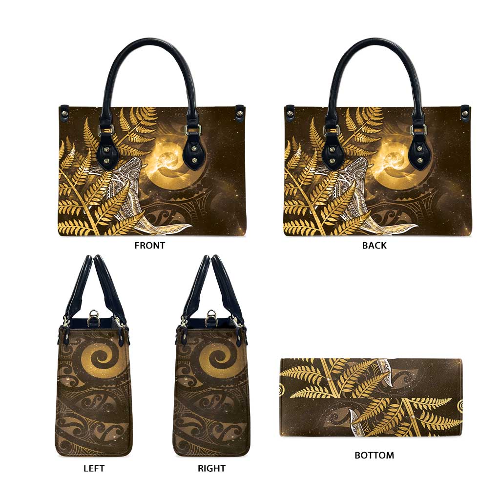 New Zealand Matariki Leather Bag Maori Koru With Humpback Whale Gold LT05 - Polynesian Pride