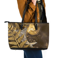 New Zealand Matariki Leather Tote Bag Maori Koru With Humpback Whale Gold
