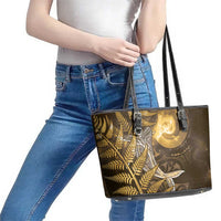 New Zealand Matariki Leather Tote Bag Maori Koru With Humpback Whale Gold