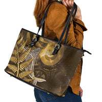 New Zealand Matariki Leather Tote Bag Maori Koru With Humpback Whale Gold