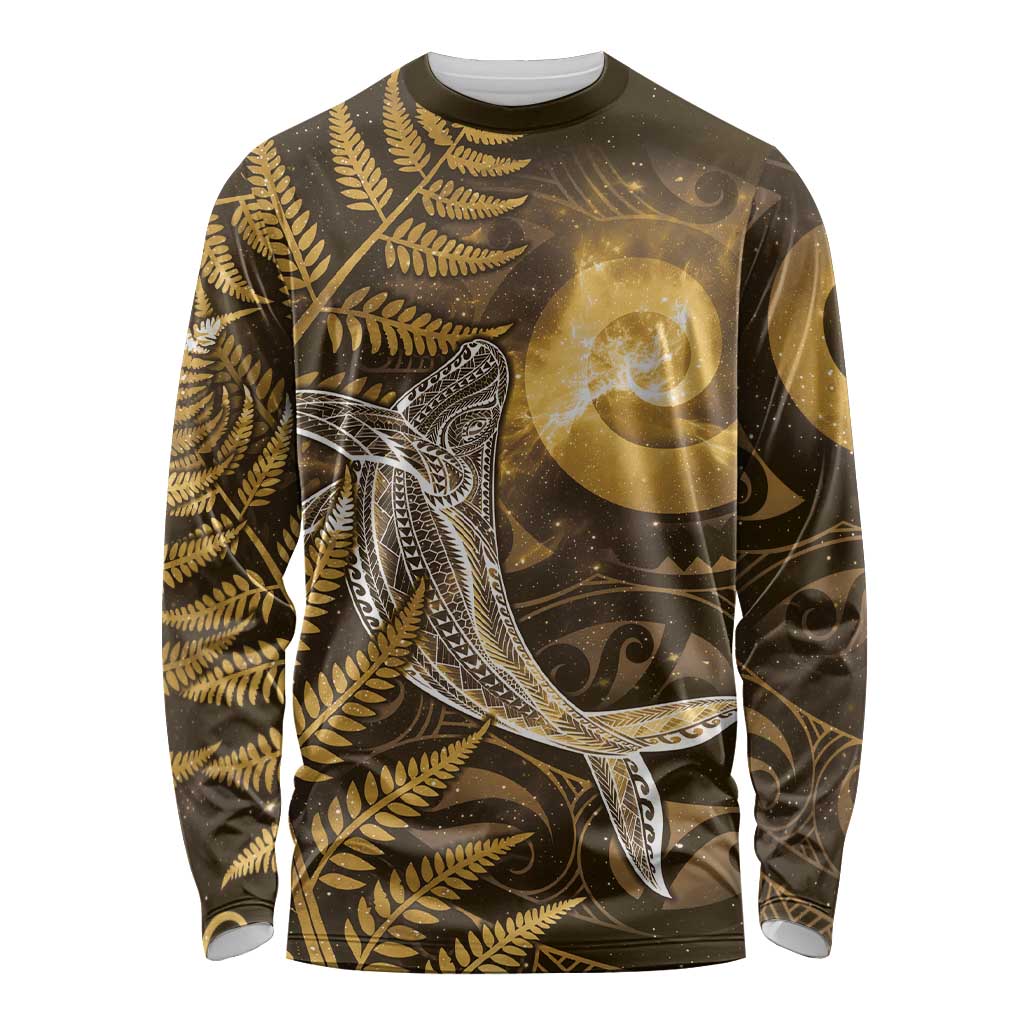 New Zealand Matariki Long Sleeve Shirt Maori Koru With Humpback Whale Gold