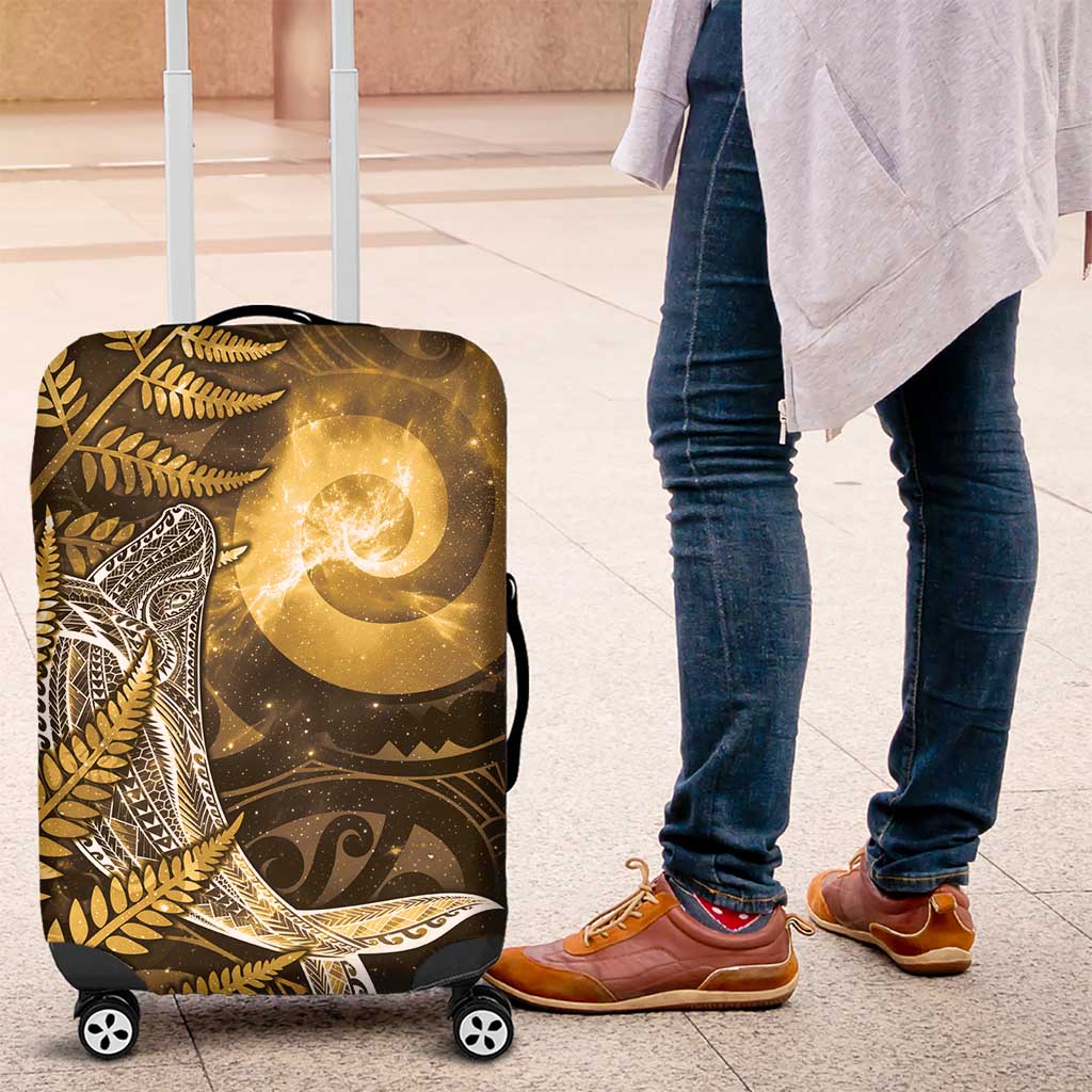New Zealand Matariki Luggage Cover Maori Koru With Humpback Whale Gold