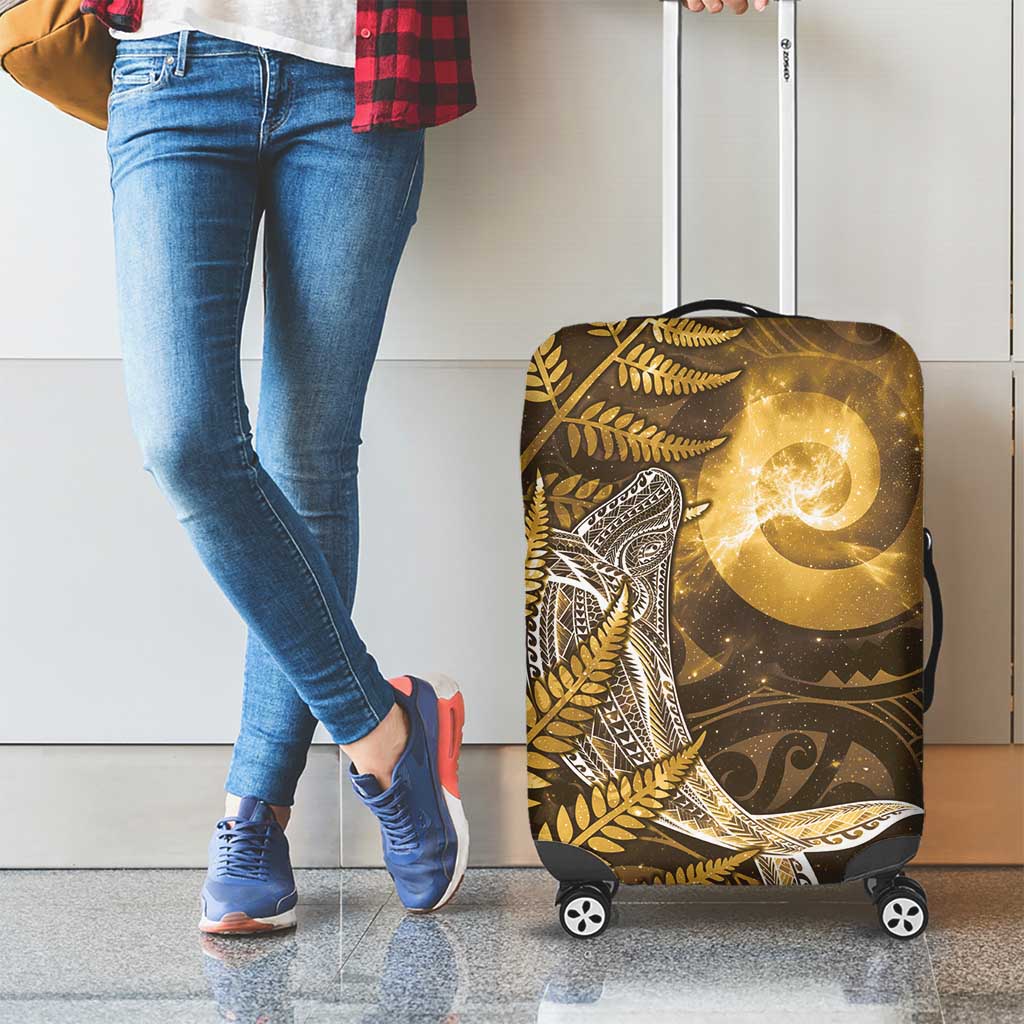 New Zealand Matariki Luggage Cover Maori Koru With Humpback Whale Gold