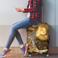 New Zealand Matariki Luggage Cover Maori Koru With Humpback Whale Gold