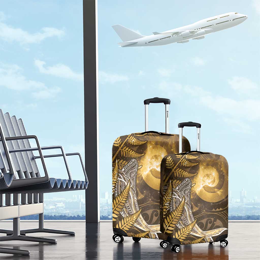 New Zealand Matariki Luggage Cover Maori Koru With Humpback Whale Gold