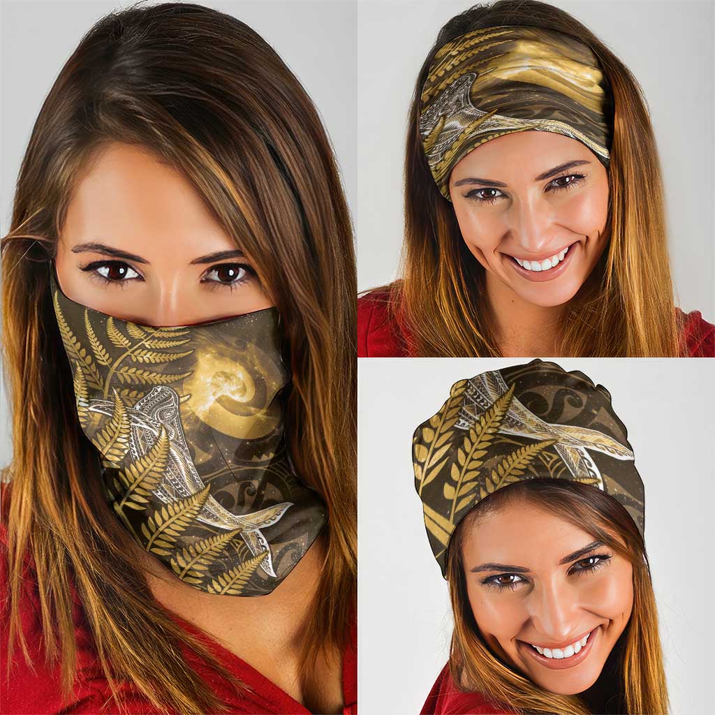 New Zealand Matariki Neck Gaiter Maori Koru With Humpback Whale Gold LT05 - Polynesian Pride